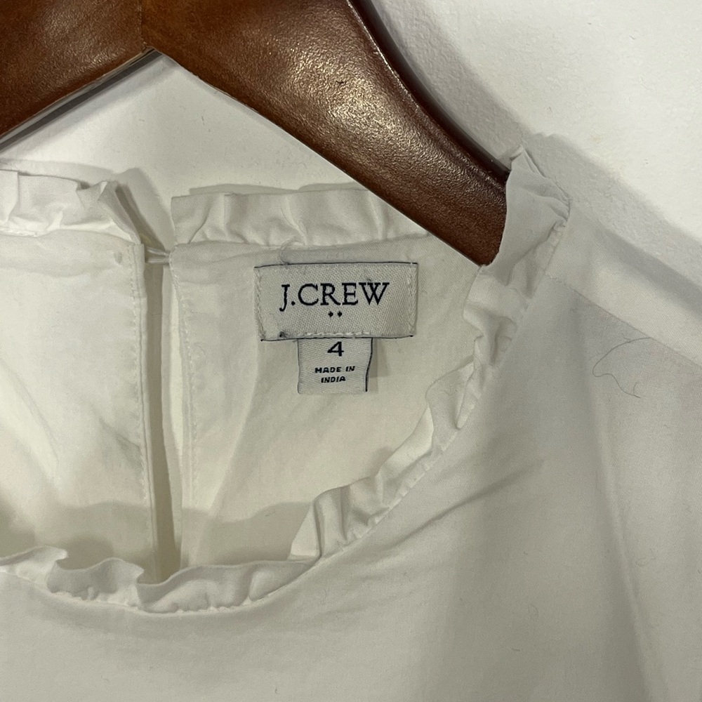 J Crew white cotton tiered midi dress ruffle neck, beach, coquette, coastal 4 - Picture 4 of 6